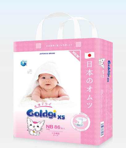 Tã dán GOLDGI X5 size Newborn NB 86 miếng (cho bé dưới 5kg)