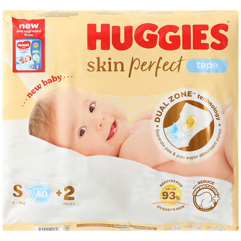 Tã dán Huggies Skin Perfect size S 80+2 miếng (4-8kg)