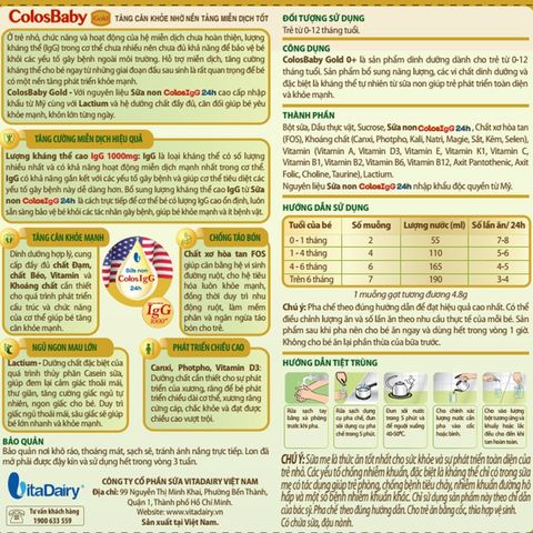 Sữa bột ColosBaby Gold 0+ (sữa non) hương vani 800g (0 - 12 tháng)