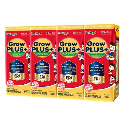 Thùng 48 hộp sữa pha sẵn Nutifood GrowPLUS+ đỏ hương vani 180 ml cho trẻ suy dinh dưỡng, thấp còi (từ 1 tuổi)