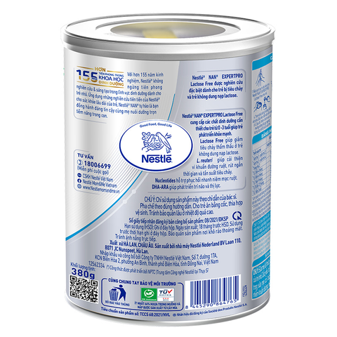 Sữa bột NAN Expert Pro Lactose Free 380g (0 - 3 tuổi) dành cho trẻ không dung nạp đường lactose