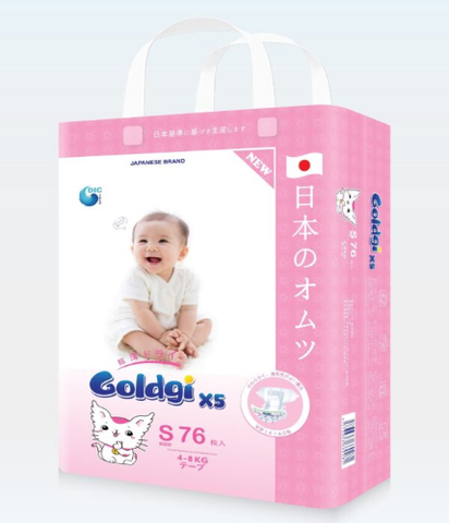 Tã dán GOLDGI X5 size S 76 miếng (cho bé từ 4-8kg)