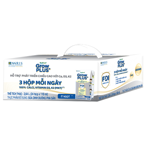 Thùng 24 hộp sữa pha sẵn Nutifood GrowPLUS+ bạc hương vani 110 ml (từ 1 tuổi)