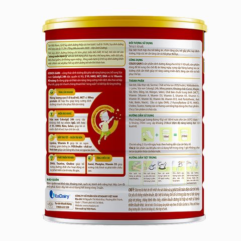 Sữa bột Colos Gain 1+ (sữa non) hương vani 800g (1 - 10 tuổi)