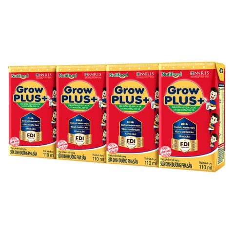 Thùng 48 hộp sữa pha sẵn Nutifood GrowPLUS+ đỏ hương vani 110 ml cho trẻ suy dinh dưỡng, thấp còi (từ 1 tuổi)