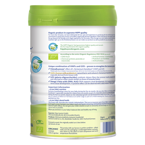 Sữa bột HiPP Organic Combiotic số 2 800g (6 - 12 tháng)