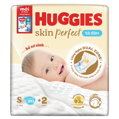 Tã dán Huggies Skin Perfect size S 80 + 2 miếng (4 - 8 kg)