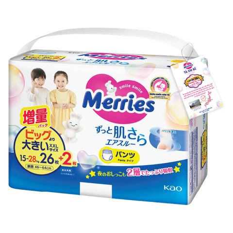 Tã quần Merries size XXL26+6 miếng (cho bé từ 15-28kg)
