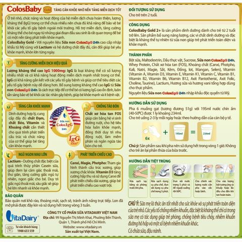 Sữa bột ColosBaby Gold 2+ (sữa non) hương vani 800g (từ 2 tuổi)