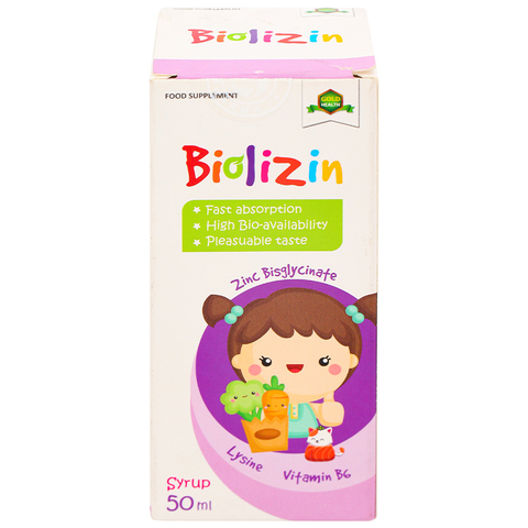 Siro Biolizin tăng cường sức đề kháng hương đào, 50 ml dạng uống (từ 3 tháng)