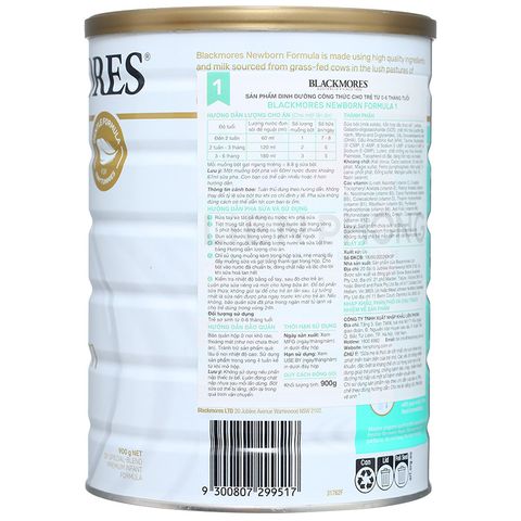 Sữa bột Blackmores NewBorn Formula số 1 hương vani 900g (0 - 6 tháng)
