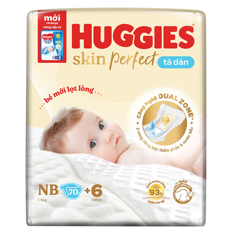 Tã dán Huggies Skin Perfect size NB 70 + 6 miếng (Dưới 5 kg)