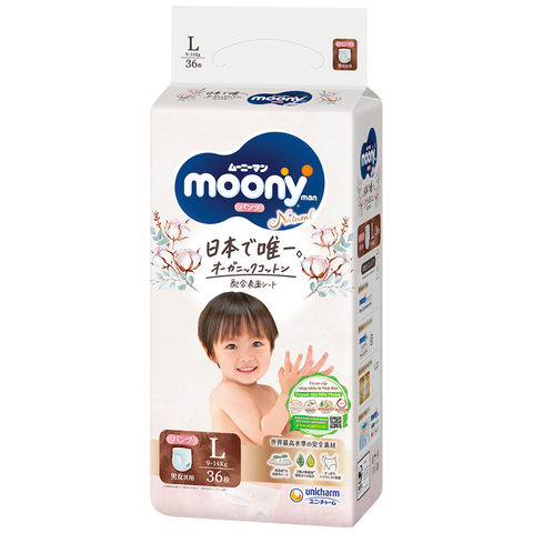 Tã quần Moony Natural size L 36 miếng (9 - 14 kg)