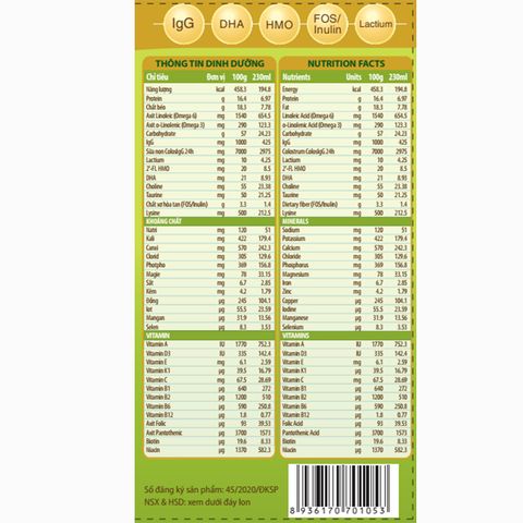 Sữa bột ColosBaby IQ Gold 1+ (sữa non) hương vani 800g (1 - 2 tuổi)