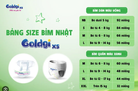Tã dán GOLDGI X5 size Newborn NB 86 miếng (cho bé dưới 5kg)