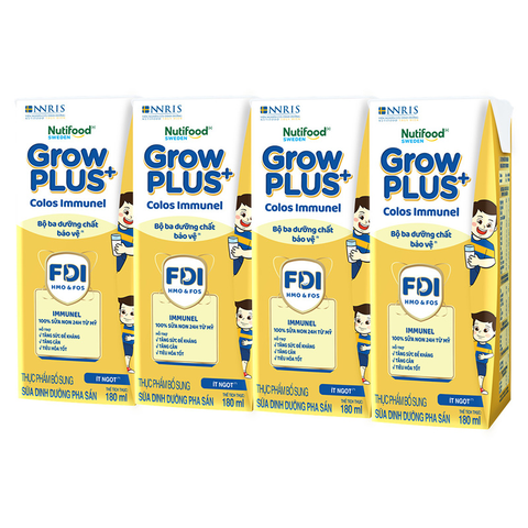 Lốc 4 hộp sữa non pha sẵn Nutifood GrowPLUS+ Colos Immunel hương vani 180 ml (từ 1 tuổi)