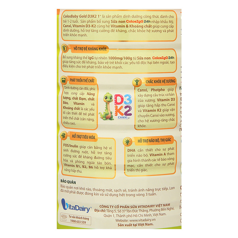 Sữa bột ColosBaby Gold D3K2 1+ (sữa non) 800g (1 - 2 tuổi)