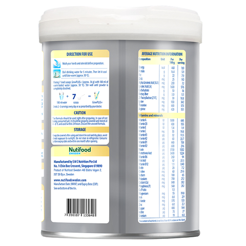 Sữa bột Nutifood GrowPLUS+ bạc 2+ hương vani 800g (từ 2 tuổi)