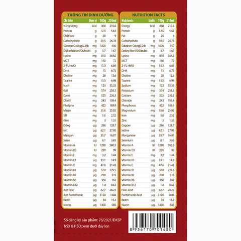 Sữa bột Colos Gain 1+ (sữa non) hương vani 800g (1 - 10 tuổi)