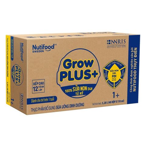Thùng 48 hộp sữa non pha sẵn Nutifood GrowPLUS+ vàng  hương vani 110 ml