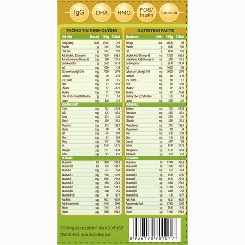 Sữa bột ColosBaby IQ Gold 2+ (sữa non) hương vani 800g (từ 2 tuổi)