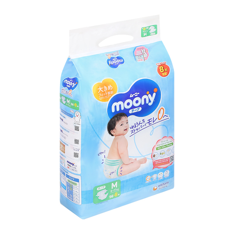 Tã dán Moony Blue size M 56+8 miếng (cho bé 6-11 kg)