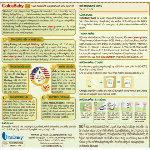 Sữa bột ColosBaby Gold 1+ (sữa non) hương vani 800g (1 - 2 tuổi)