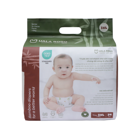 Tã quần UalaRogo size XXXL 34 miếng (cho bé > 18kg)