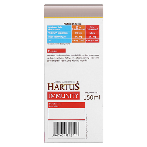 Siro Hartus Immunity hỗ trợ tăng đề kháng hương dâu, 150 ml dạng uống (từ 4 tháng)