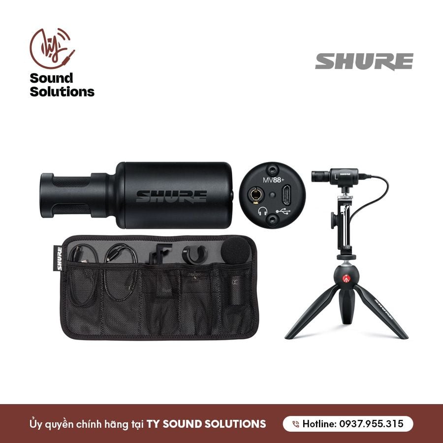MICRO THU ÂM CHUYÊN NGHIỆP CHÍNH HÃNG - SHURE MV88+ KÈM VIDEO KIT + CHÂN TRIPOD ĐỂ BÀN