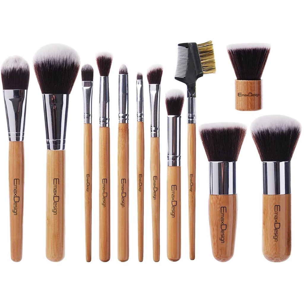 BROCHAS DE MAQUILLAJE PROFESIONALES BAMBÚ - Set de 12 Piezas EmaxDesign - BROCHAS DE MAQUILLAJE 12UNI BAMBU
