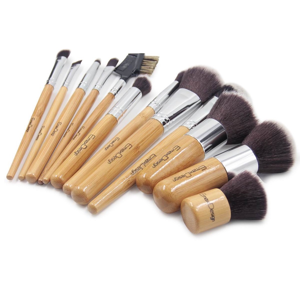 BROCHAS DE MAQUILLAJE PROFESIONALES BAMBÚ - Set de 12 Piezas EmaxDesign - BROCHAS DE MAQUILLAJE 12UNI BAMBU