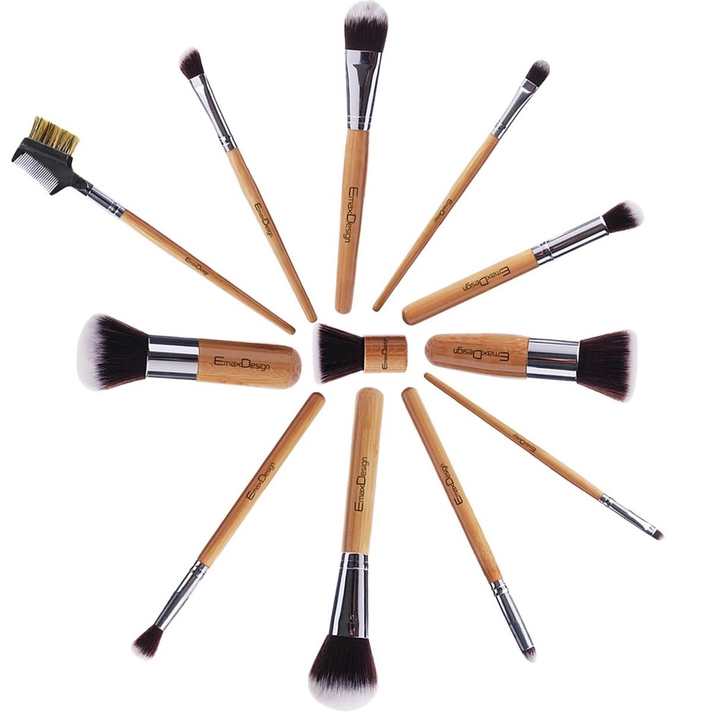 BROCHAS DE MAQUILLAJE PROFESIONALES BAMBÚ - Set de 12 Piezas EmaxDesign - BROCHAS DE MAQUILLAJE 12UNI BAMBU