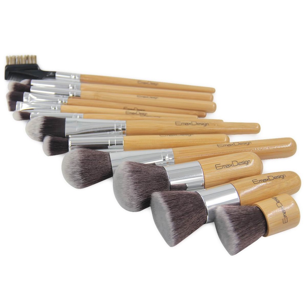 BROCHAS DE MAQUILLAJE PROFESIONALES BAMBÚ - Set de 12 Piezas EmaxDesign - BROCHAS DE MAQUILLAJE 12UNI BAMBU