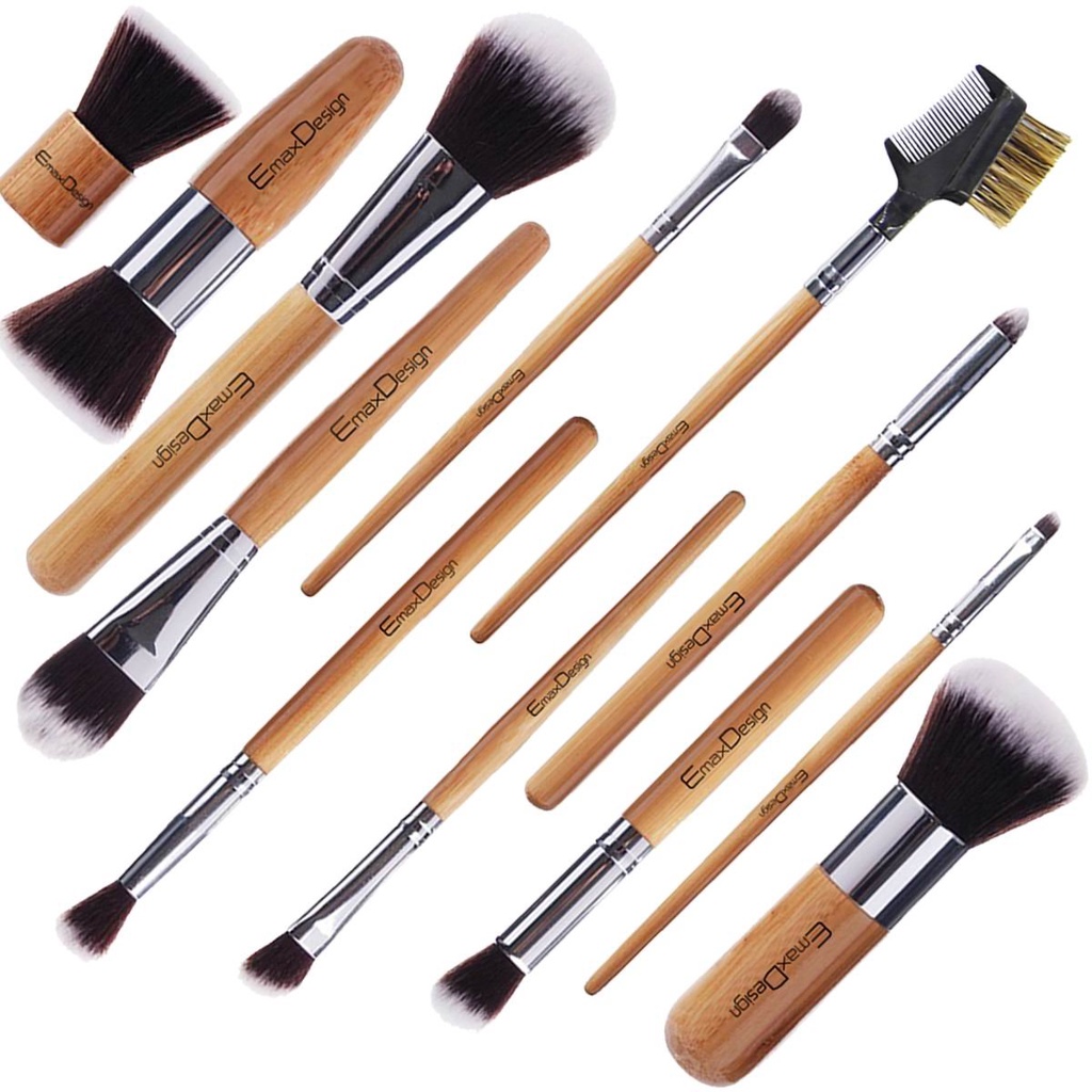 BROCHAS DE MAQUILLAJE PROFESIONALES BAMBÚ - Set de 12 Piezas EmaxDesign - BROCHAS DE MAQUILLAJE 12UNI BAMBU