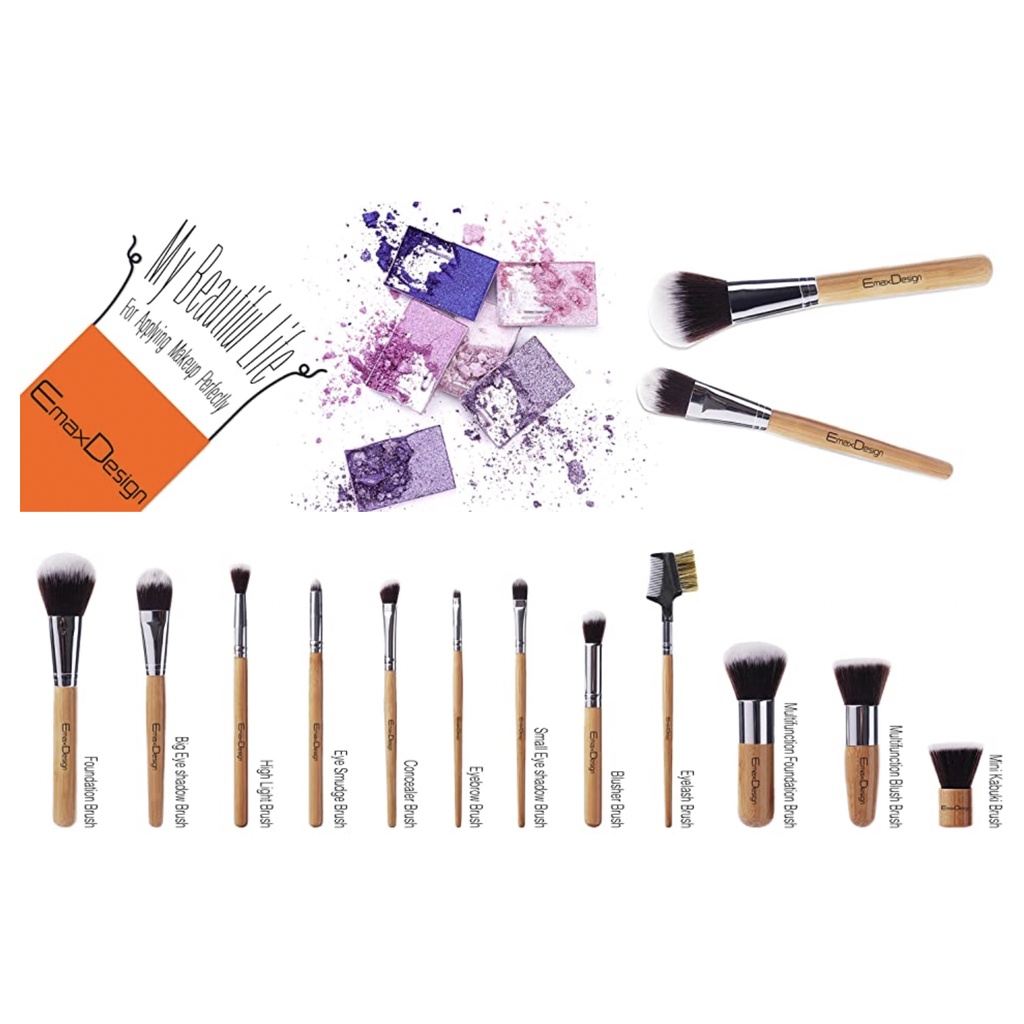 BROCHAS DE MAQUILLAJE PROFESIONALES BAMBÚ - Set de 12 Piezas EmaxDesign - BROCHAS DE MAQUILLAJE 12UNI BAMBU