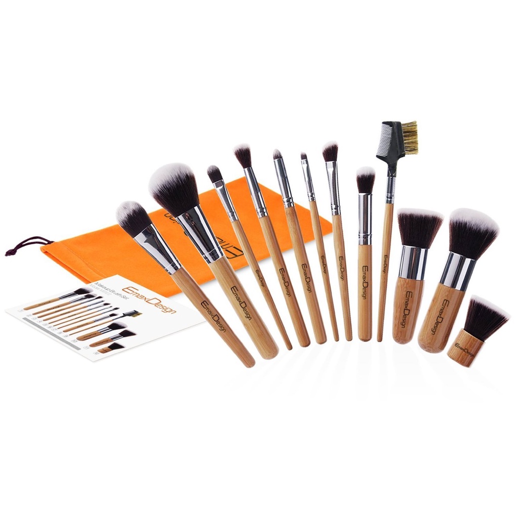BROCHAS DE MAQUILLAJE PROFESIONALES BAMBÚ - Set de 12 Piezas EmaxDesign - BROCHAS DE MAQUILLAJE 12UNI BAMBU