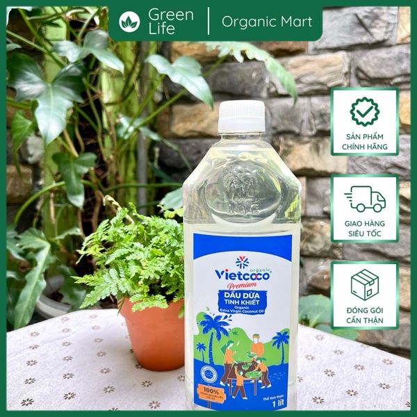 Dầu dừa hữu cơ ép lạnh VietCoCo chai 1 lít