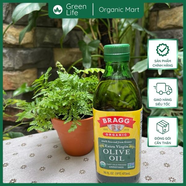 Dầu oliu hữu cơ ép lạnh Bragg 473ml