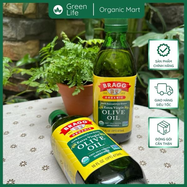 Dầu oliu hữu cơ ép lạnh Bragg 473ml