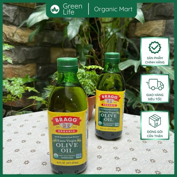 Dầu oliu hữu cơ ép lạnh Bragg 473ml