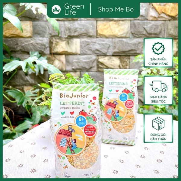 Mì nui ăn dặm hữu cơ cho bé hình chữ cái Bio Junior 200g (Từ 8 tháng tuổi)
