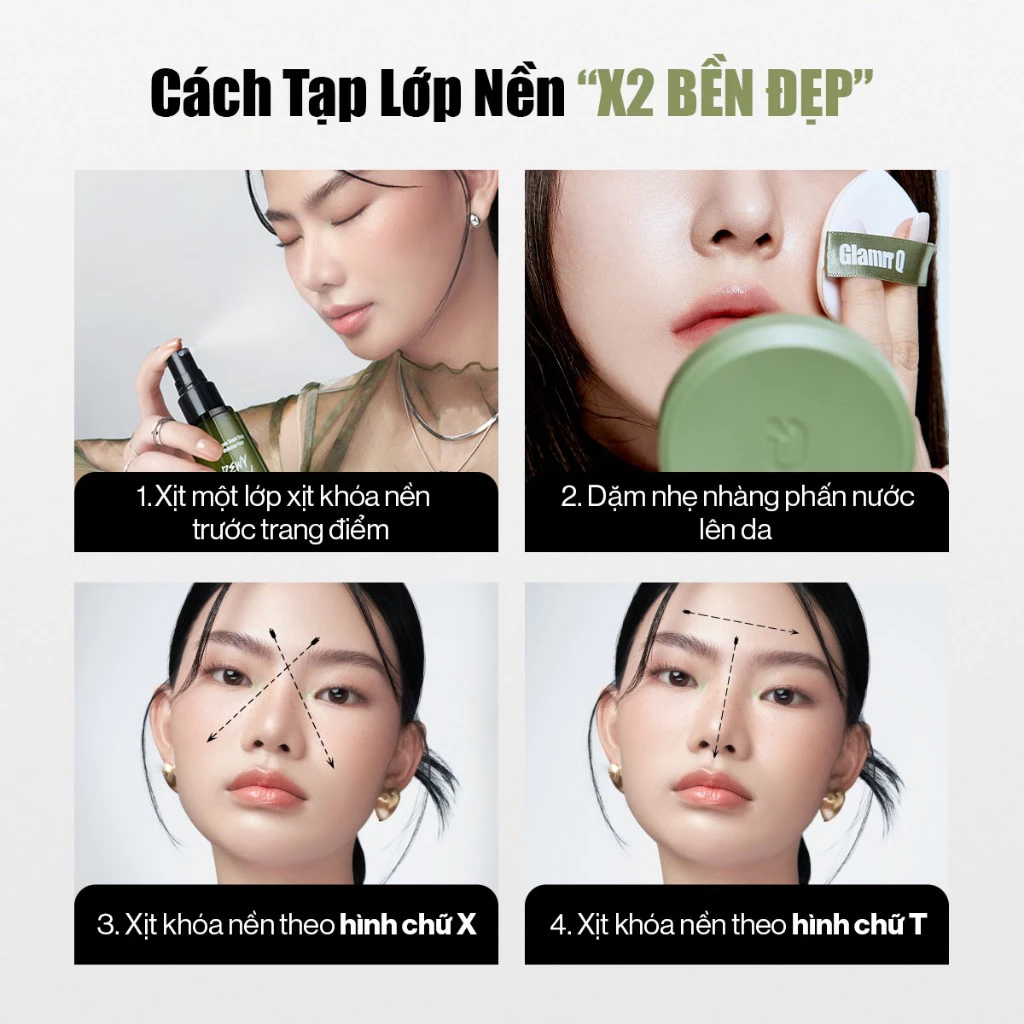 Combo Glamrr Q Cushion & Xịt Khóa Nền Cố Định Glamrr Q Vegan Super Stay Makeup Fixer