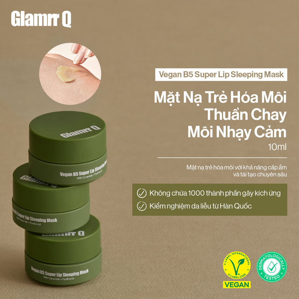 Mặt Nạ Dưỡng Môi Glamrr Q Vegan B5 Super Lip Sleeping Mask (10ml)