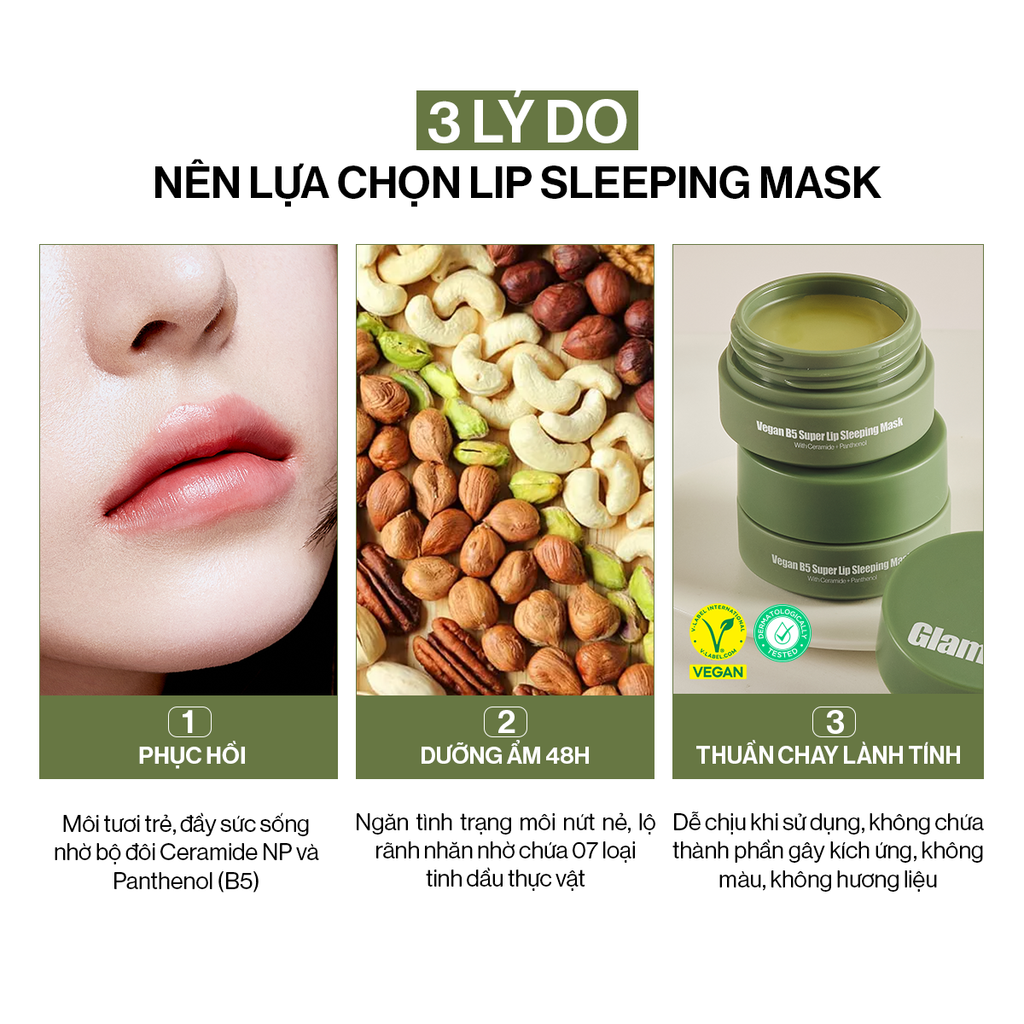 Mặt Nạ Dưỡng Môi Glamrr Q Vegan B5 Super Lip Sleeping Mask (10ml)