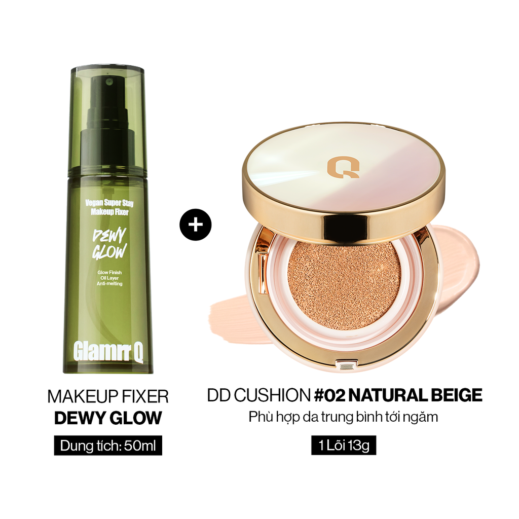 Combo Glamrr Q Cushion & Xịt Khóa Nền Cố Định Glamrr Q Vegan Super Stay Makeup Fixer