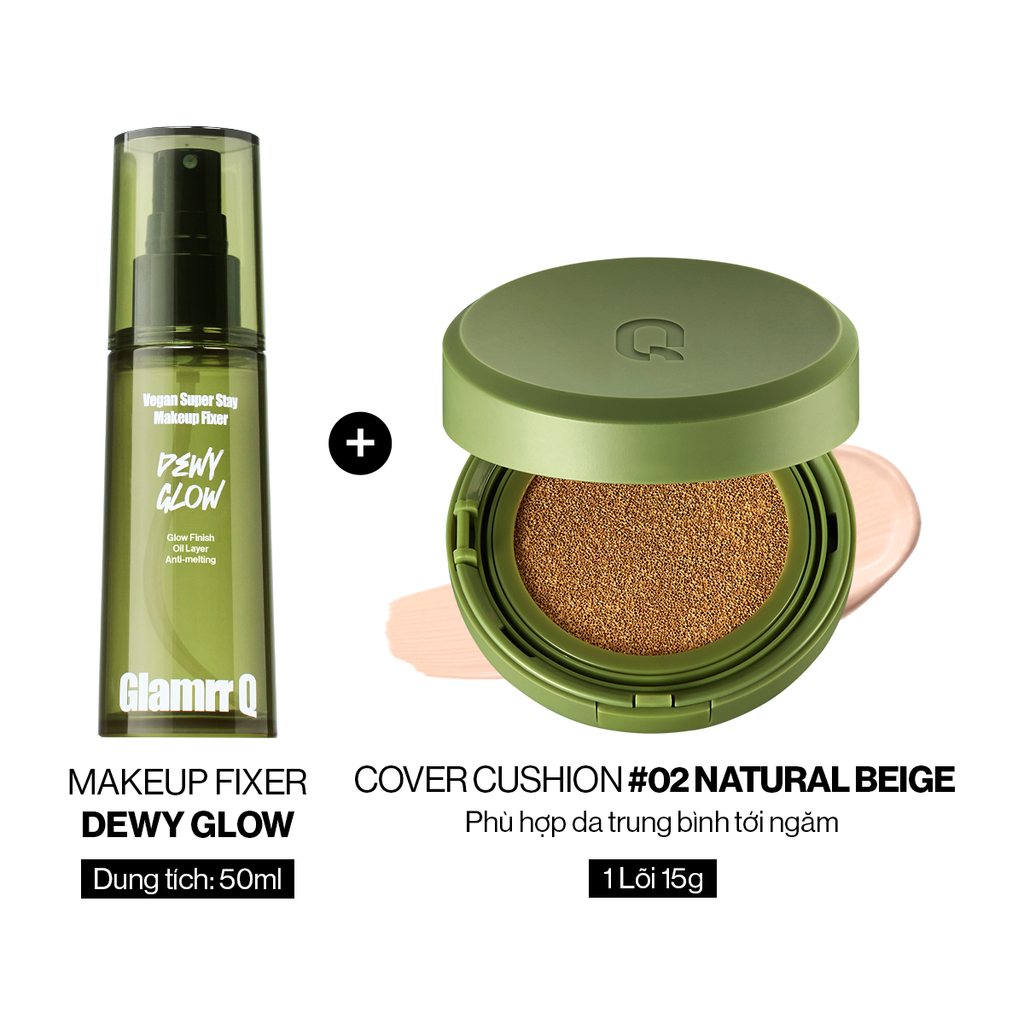 Combo Glamrr Q Cushion & Xịt Khóa Nền Cố Định Glamrr Q Vegan Super Stay Makeup Fixer