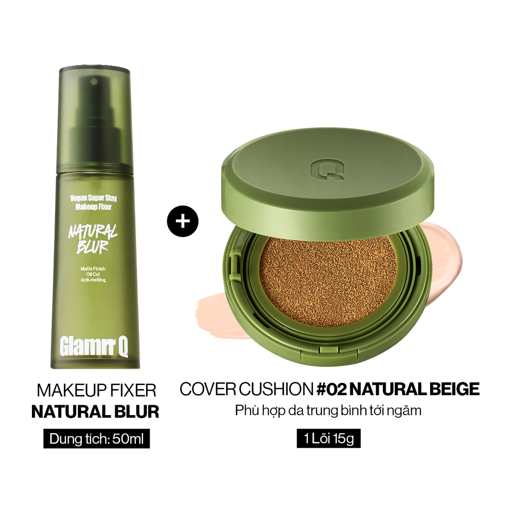 Combo Glamrr Q Cushion & Xịt Khóa Nền Cố Định Glamrr Q Vegan Super Stay Makeup Fixer