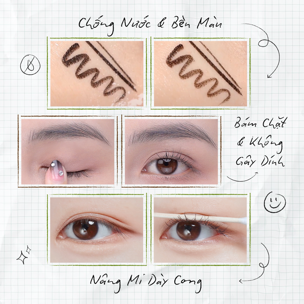 Bộ 3 Trang Điểm Mắt Glamrr Q Chống Nước Thuần Chay (Mascara, Eyeliner, Eye Brow)