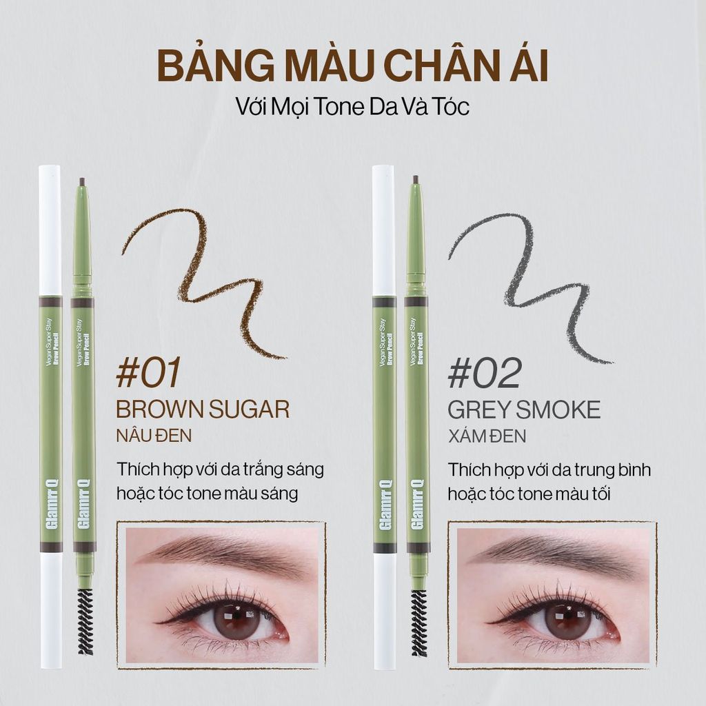 Chì Kẻ Mày Glamrr Q Bền Màu Thuần Chay Vegan Super Stay Brow Pencil (0.08g)